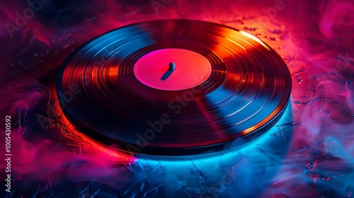 Vinyl record design tool glowing neon background