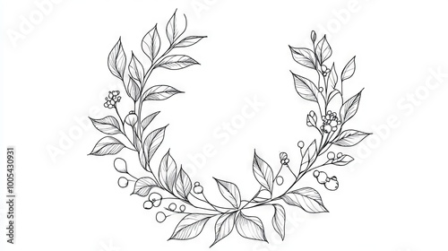 Wallpaper Mural Outline of a fall wreath with simple leaves and berries, designed for Thanksgiving crafts. Torontodigital.ca