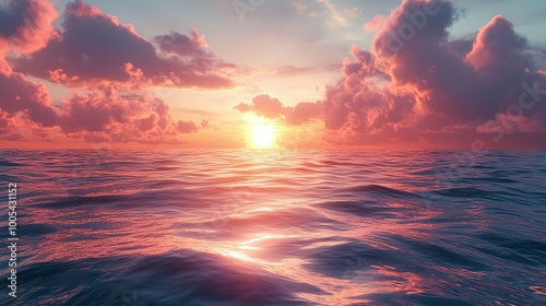 Sunset Reflecting on the Rippling Ocean Surface