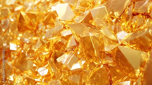 3d render, abstract gold crystal background, faceted texture, macro panorama, wide panoramic polygonal wallpaper. 