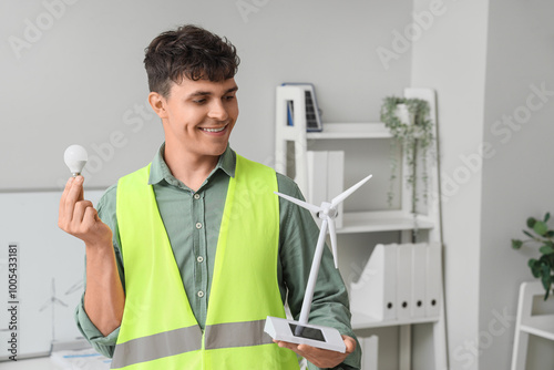 Male engineer with wind tur...