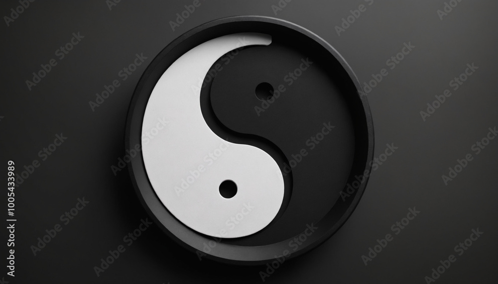 Minimalist Yin Yang symbol on a sleek black background Minimalist Yin Yang symbol on a sleek black background