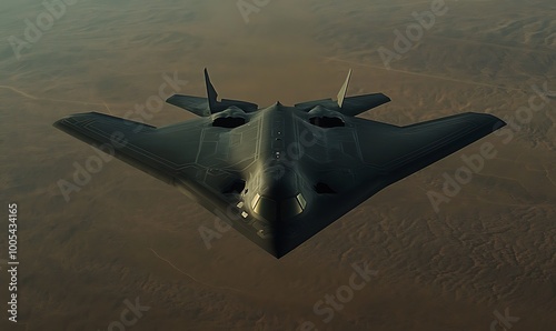 Stealth Bomber Soaring Over Desert Landscape