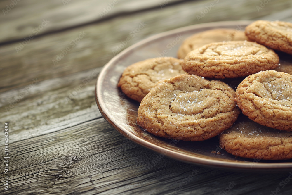 A close-up of freshly baked cookies on a rustic wooden plate, inviting and perfect for sharing or enjoying as a treat. A close-up of freshly baked cookies on a rustic wooden plate, inviting and perfect for sharing or enjoying as a treat.