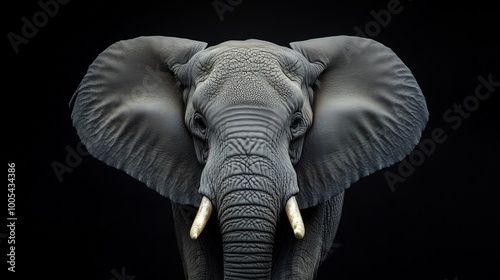 Majestic African Elephant Portrait Against a Dark Background. AI Generated