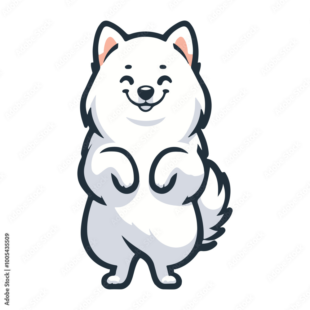 An American Eskimo Dog Standing with Confidence Behind Legs - Dog Cartoon isolated vector illustration
An American Eskimo Dog Standing with Confidence Behind Legs - Dog Cartoon isolated vector illustration
