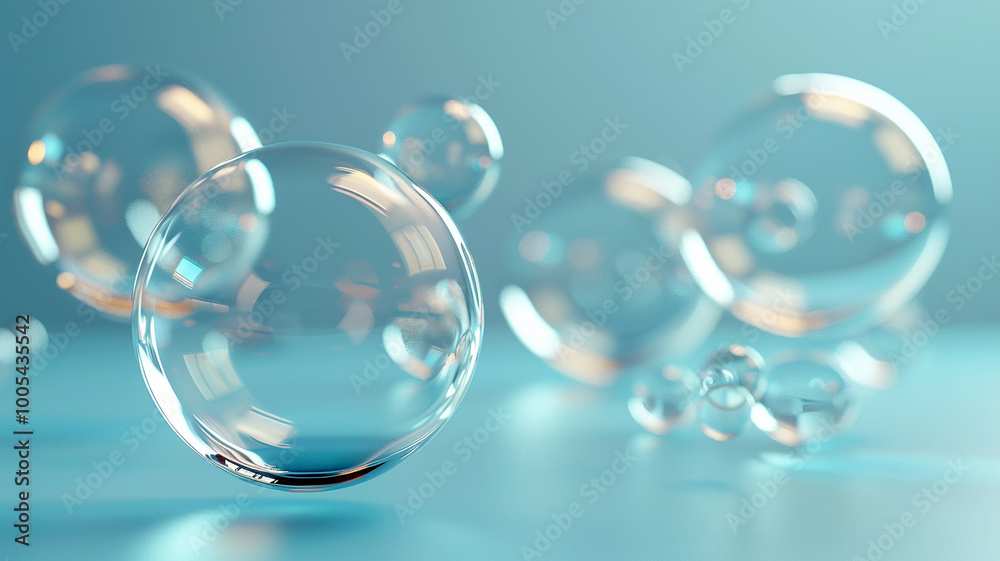 Delicate bubbles floating gracefully in a serene blue atmosphere Delicate bubbles floating gracefully in a serene blue atmosphere