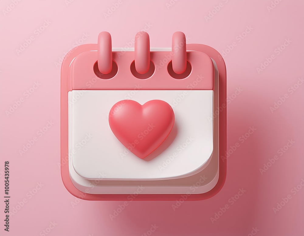 3D pink calendar with a heart on it 3D pink calendar with a heart on it