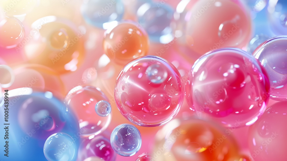 Colorful bubbles reflecting light in vibrant hues during a dreamy, abstract setting Colorful bubbles reflecting light in vibrant hues during a dreamy, abstract setting