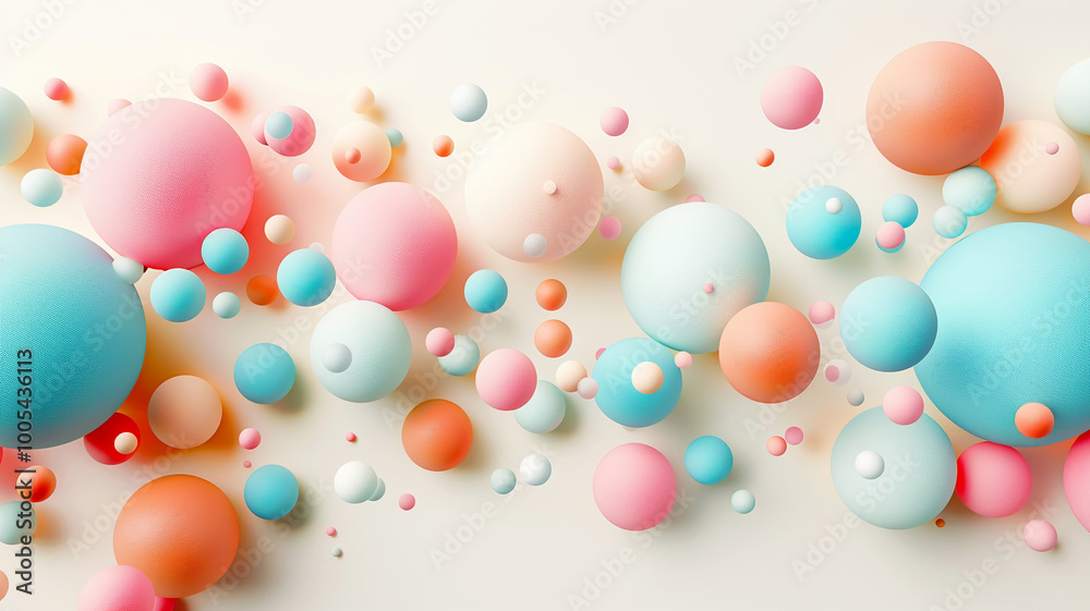 Colorful spheres create a playful pattern on a soft pastel background Colorful spheres create a playful pattern on a soft pastel background