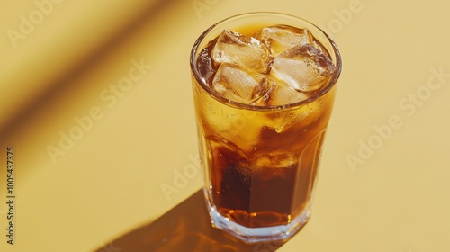 A cold brew coffee served in a glass tumbler filled with ice creating a refreshing and energizing drink concept