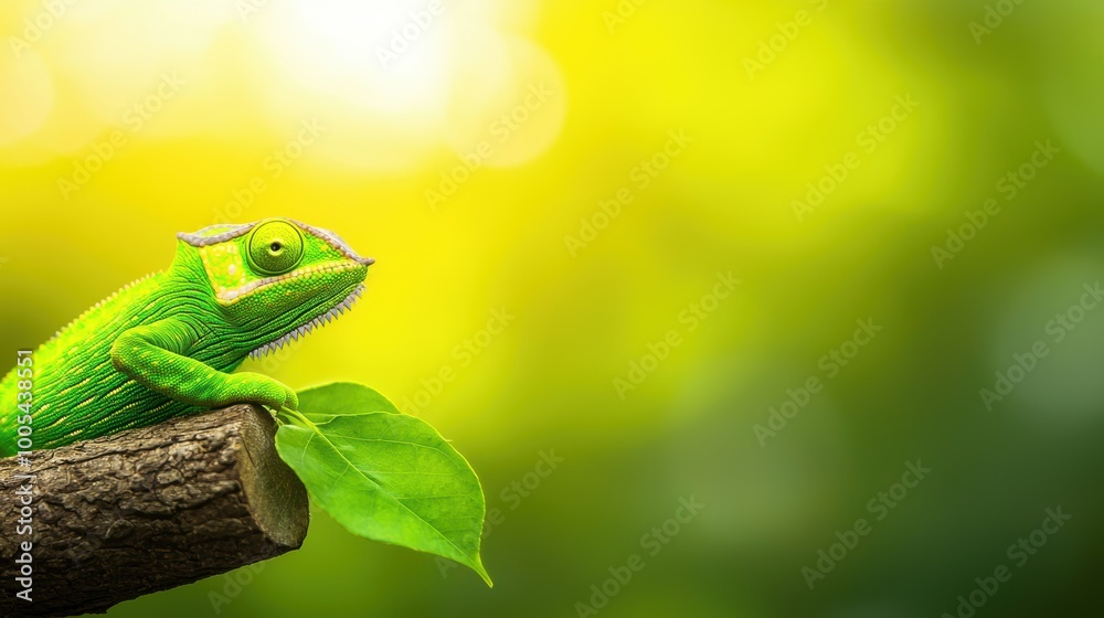 Colorful Chameleon on Branch in Natural Environment Colorful Chameleon on Branch in Natural Environment