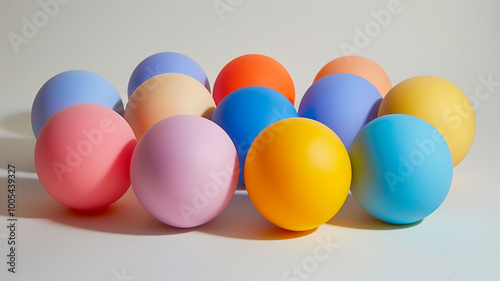 Colorful assortment of decorative balls arranged artistically on a neutral backdrop