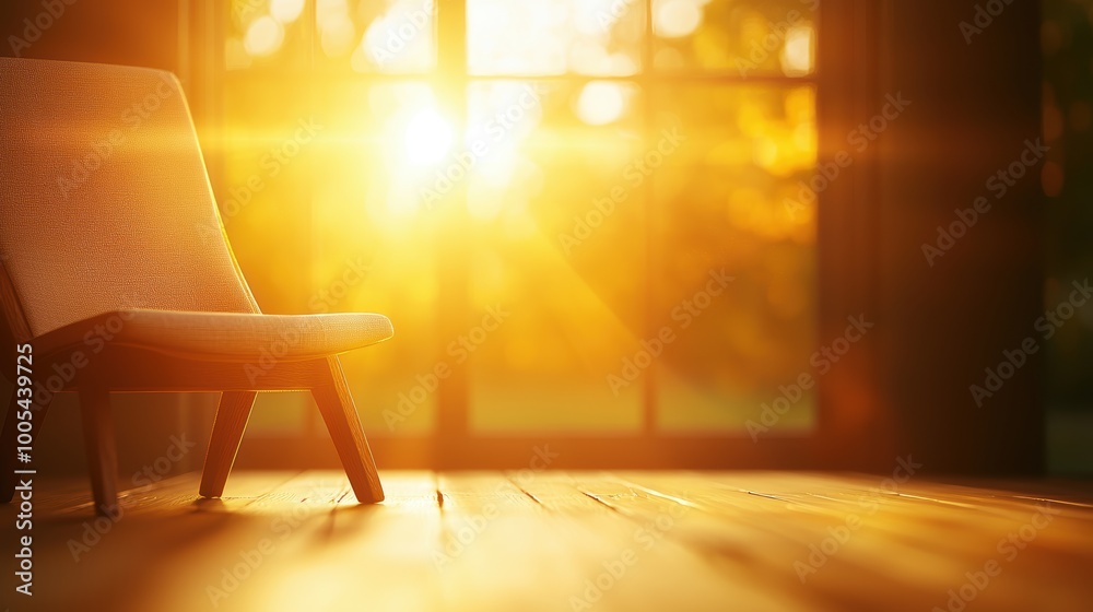 Fototapeta premium Cozy Chair with Warm Sunset Glow in Modern Room