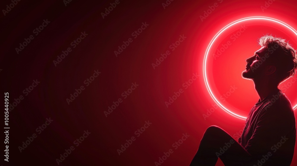Silhouette of a Person Against a Red Neon Background Silhouette of a Person Against a Red Neon Background