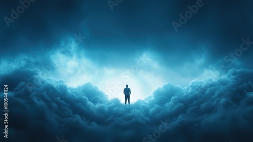 Wallpaper Mural Person Standing Amidst Ethereal Blue Clouds Torontodigital.ca