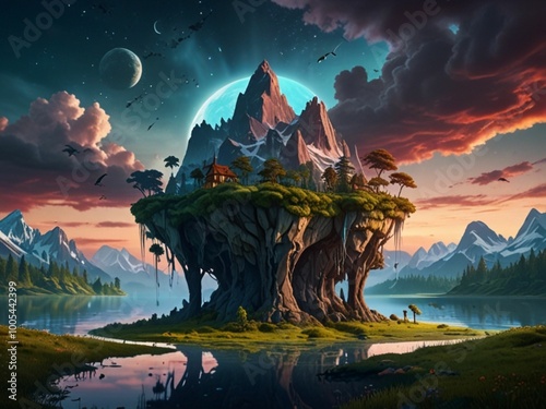 landscape with castle and moon