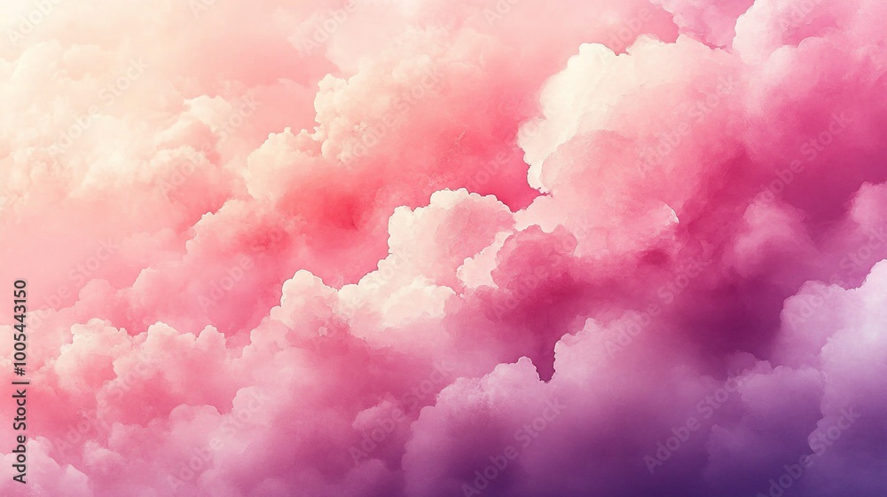 A breathtaking view of a sky filled with fluffy, pink, and purple clouds, illuminated by the golden glow of the sun. A breathtaking view of a sky filled with fluffy, pink, and purple clouds, illuminated by the golden glow of the sun.