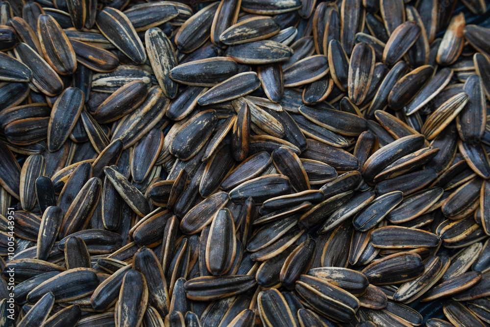 Close-up view of black sunflower seeds after roasting. Close-up view of black sunflower seeds after roasting.