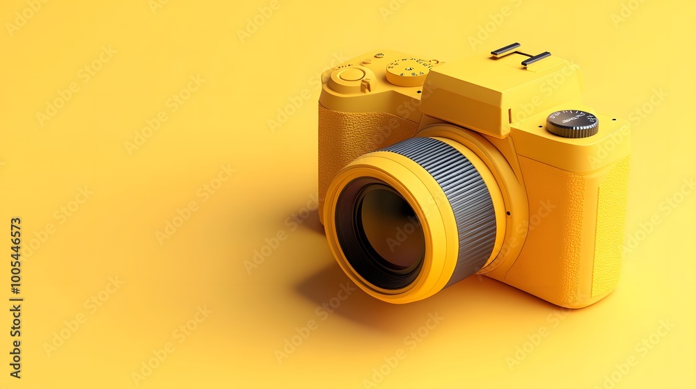 Yellow DSLR camera icon isometric view. 3d rendering. Yellow DSLR camera icon isometric view. 3d rendering.