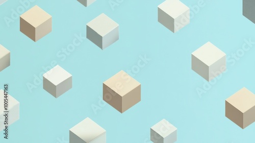 Abstract Composition of Cubes on a Blue Background