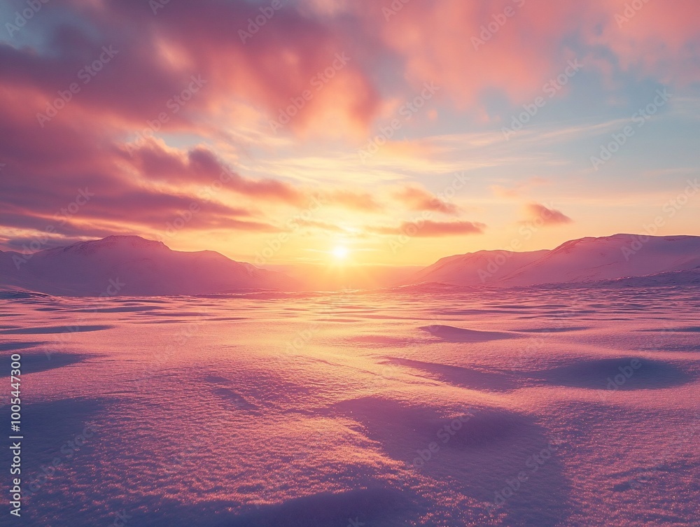 A breathtaking sunset over a snowy landscape. A breathtaking sunset over a snowy landscape.