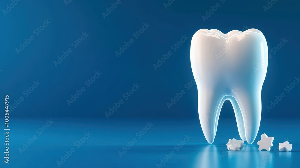 Tooth Model on Blue Background with Stars Tooth Model on Blue Background with Stars