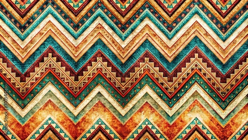 Chevron Pattern with Geometric Shapes and Vintage Texture