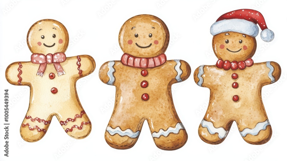 Set watercolor elements with Gingerbread cookies,Cup cocoa and sweets,cookies,sweet holiday card,Christmas menu,season greeting,xmas and New Year sweet composition,space for text.