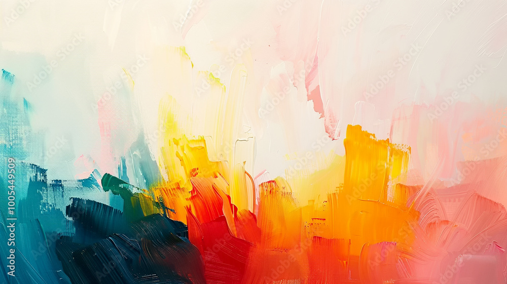 Obraz premium Vibrant abstract artwork depicting a sunrise over a tranquil landscape