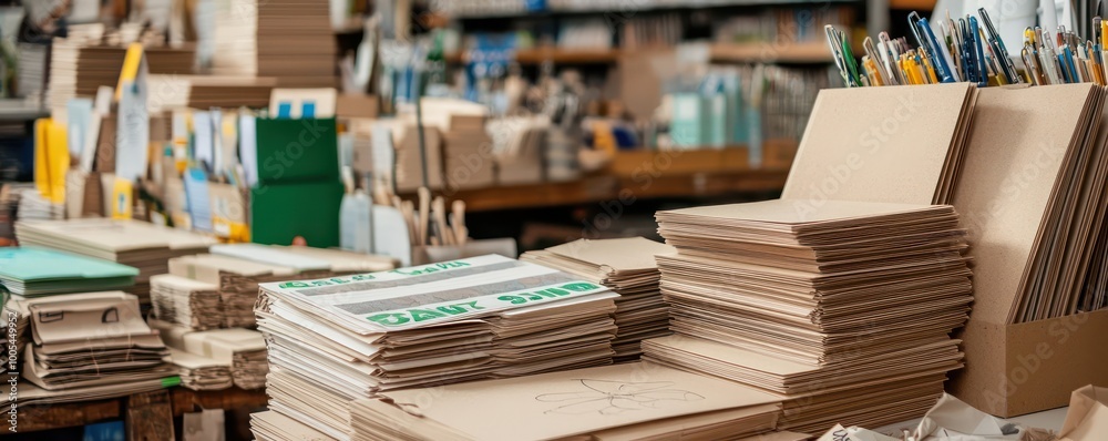 An eco-friendly stationery store selling products made from recycled paper and non-toxic inks, with a recycling program for used items An eco-friendly stationery store selling products made from recycled paper and non-toxic inks, with a recycling program for used items