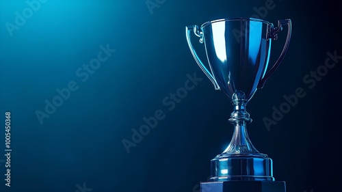 trophy on blue background with empty space