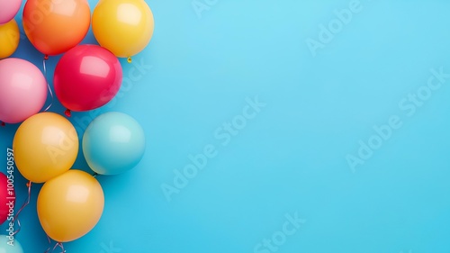 colorful balloons on a blue background with copy space