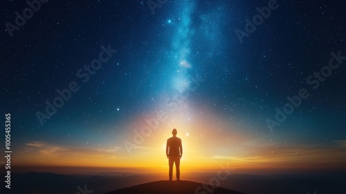 Solitary Figure Under Starry Sky at Dawn