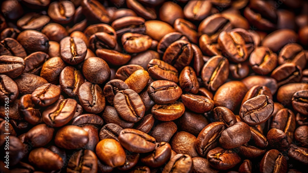 Roasted Coffee Bean Texture, A Close-Up View of the Rich, Brown Hues and Detailed Texture of Freshly Roasted Coffee Beans