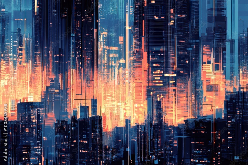 Abstract Cityscape with Glowing Lines and Orange Hues Abstract Cityscape with Glowing Lines and Orange Hues