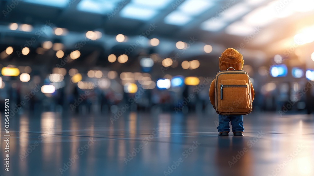 Child with Backpack in Airport Terminal Setting Child with Backpack in Airport Terminal Setting