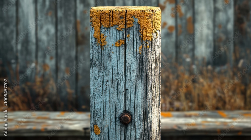 Weathered Wooden Post with Peeling Yellow Paint Weathered Wooden Post with Peeling Yellow Paint