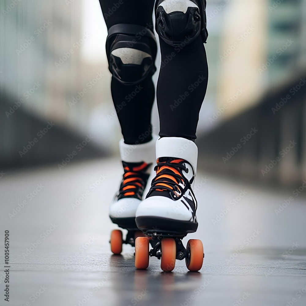 Obraz premium Rollerblader navigating an urban environment, showcasing speed, agility, and adrenaline in street skating
