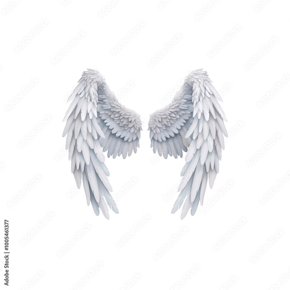 Fototapeta premium Pair of angel white wings with detailed feathers isolated on transparent background