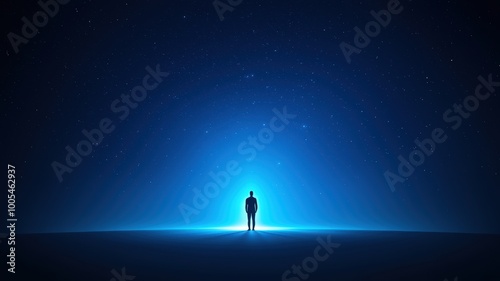 Solitary Figure in a Starry Blue Universe