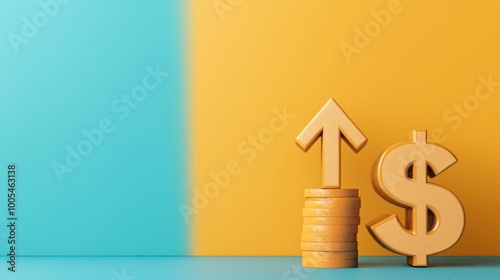 Conversion rate optimization, Stacked coins with an upward arrow and dollar sign
, 3D illustration