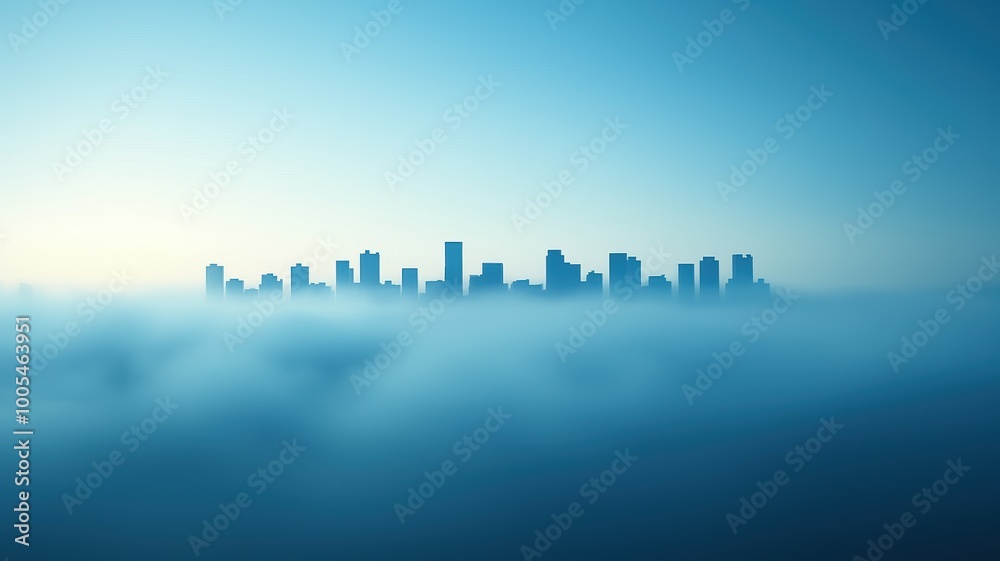Fototapeta premium Misty City Skyline at Dawn with Blue Hues