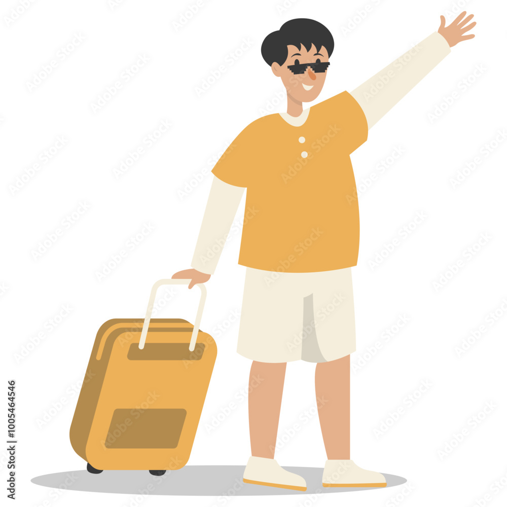 Holiday Traveler Character. People with Suitcase and Backpack. Vector Illustration on White Background. Holiday Traveler Character. People with Suitcase and Backpack. Vector Illustration on White Background.