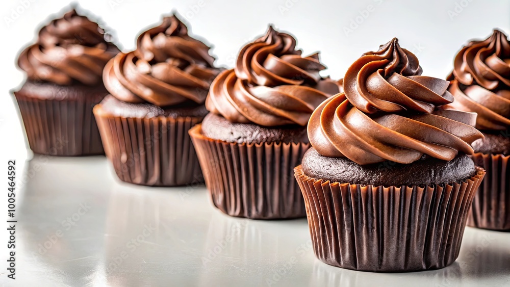 Chocolate Cupcakes with Creamy Swirls in a Row Chocolate Cupcakes with Creamy Swirls in a Row