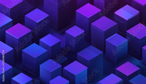 Abstract 3D Render of Geometric Shapes with Neon Blue and Purple Colors