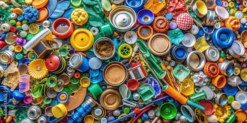 Obraz premium A Kaleidoscope of Recycled Wonders, Vibrant Hues and Circular Shapes Dance Together