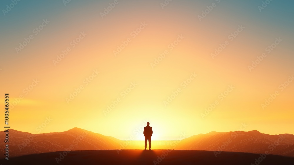 Fototapeta premium Figure Standing at Sunset by the Border