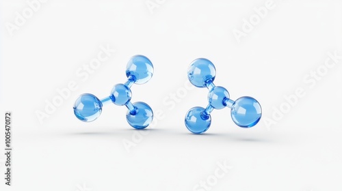 Minimalist 3D render of two simplified water molecule models floating side by side against a white background connected by bonds