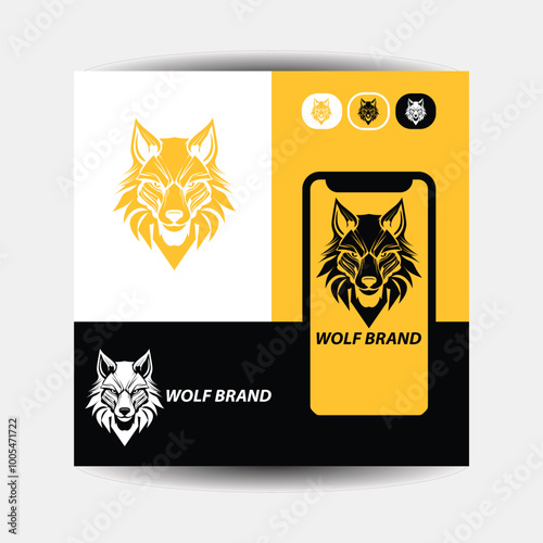 template wolf head logo design,with a minimalist, simple, and elegant geometric style, with black and white monochrome colors
